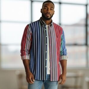 SALE Ralph Lauren Mens Multi Color Striped Shirt Size Medium